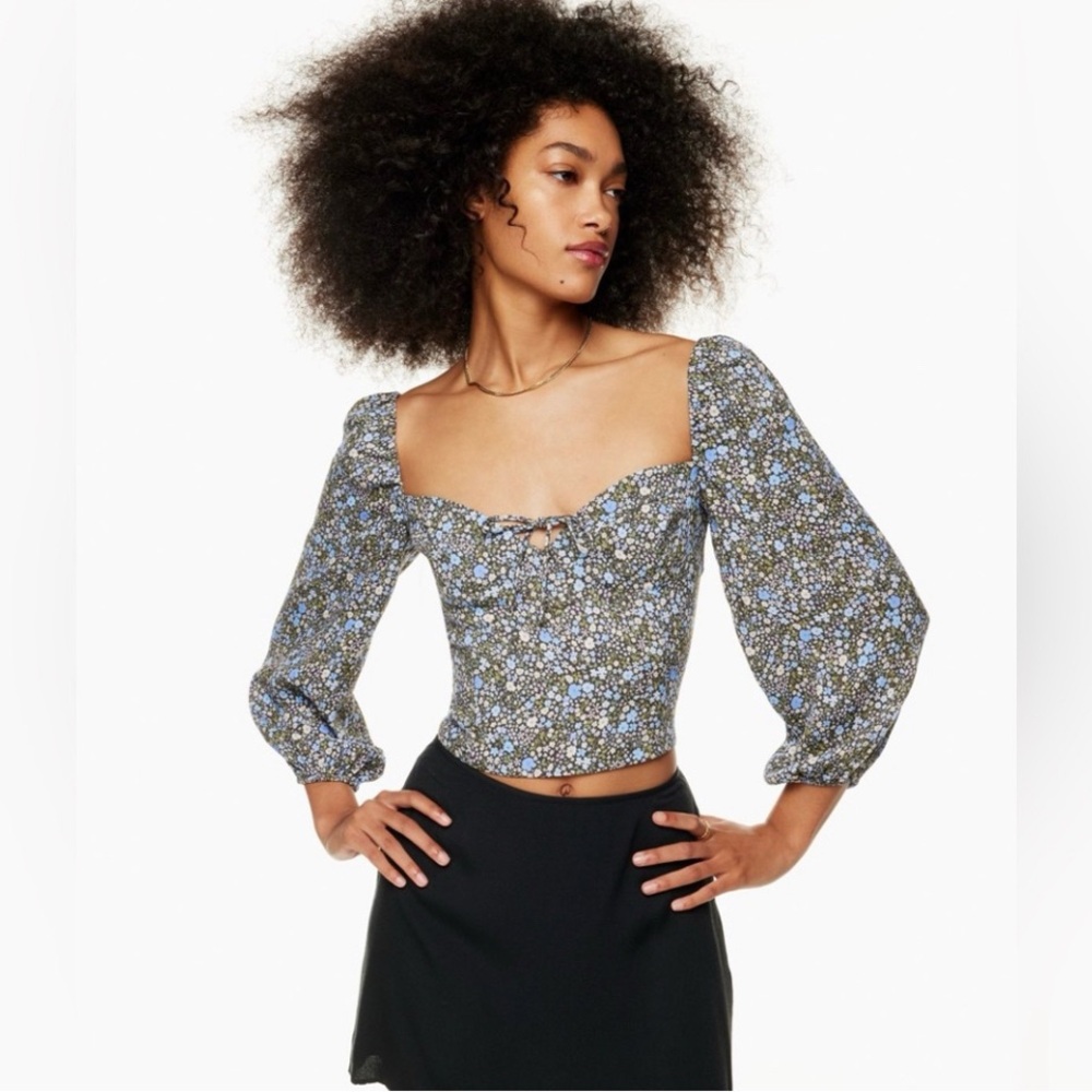 Aritzia Wilfred Nouvella Floral Spring Bohemian Blouse Top Size L